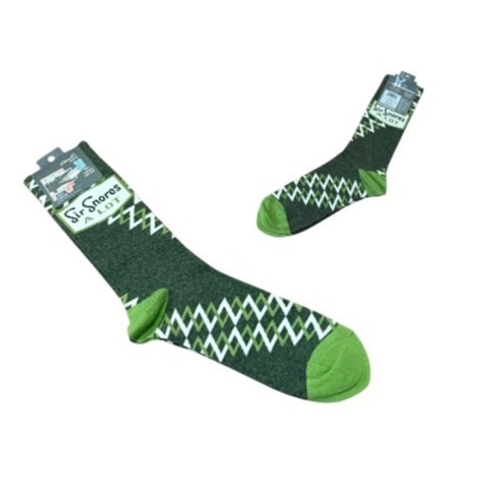 Blue Q Sir Snores A Lot Mens Size 7-12 Crew Socks Green Argyle Novelty NEW NWT